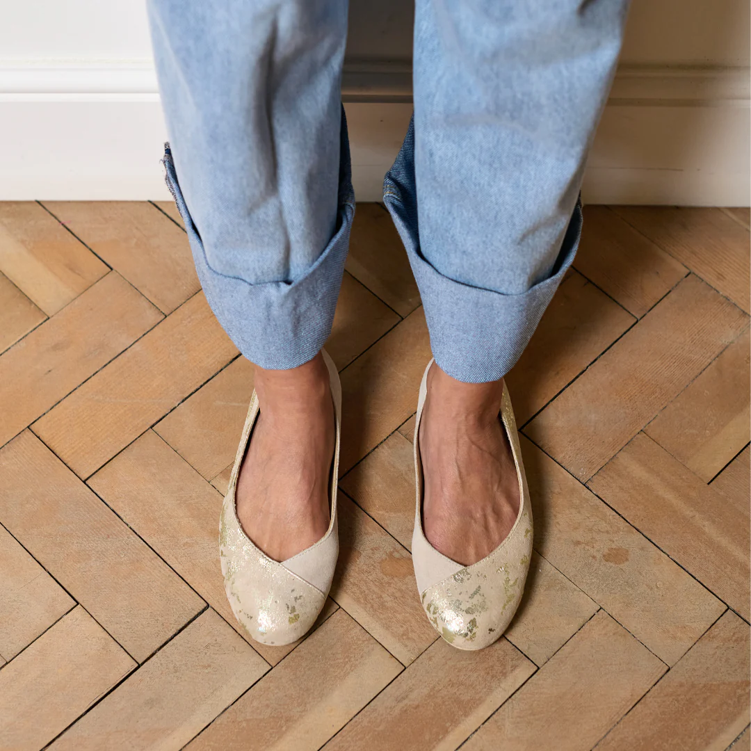 Charlotte - Textured Gold Suede Ballerinas - Image 10