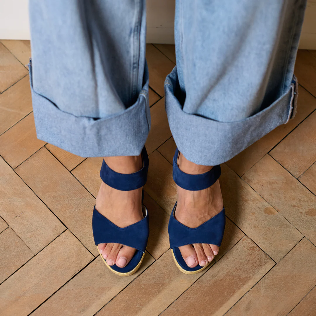 Eloise - Navy Suede Wedges - Image 10