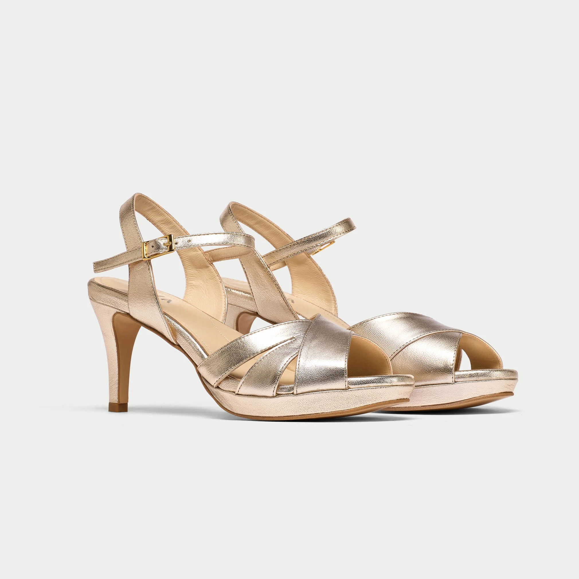 Emily - Champagne Leather Heeled Sandals - Image 4