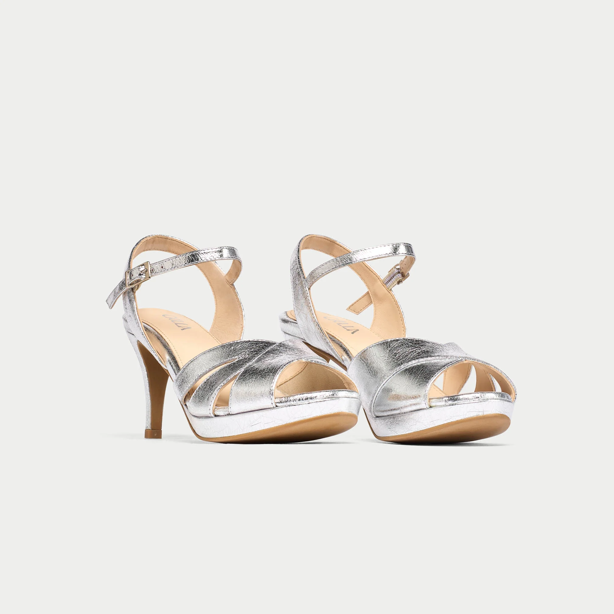Emily - High-Shine Silver Leather Heeled Sandals - Image 8