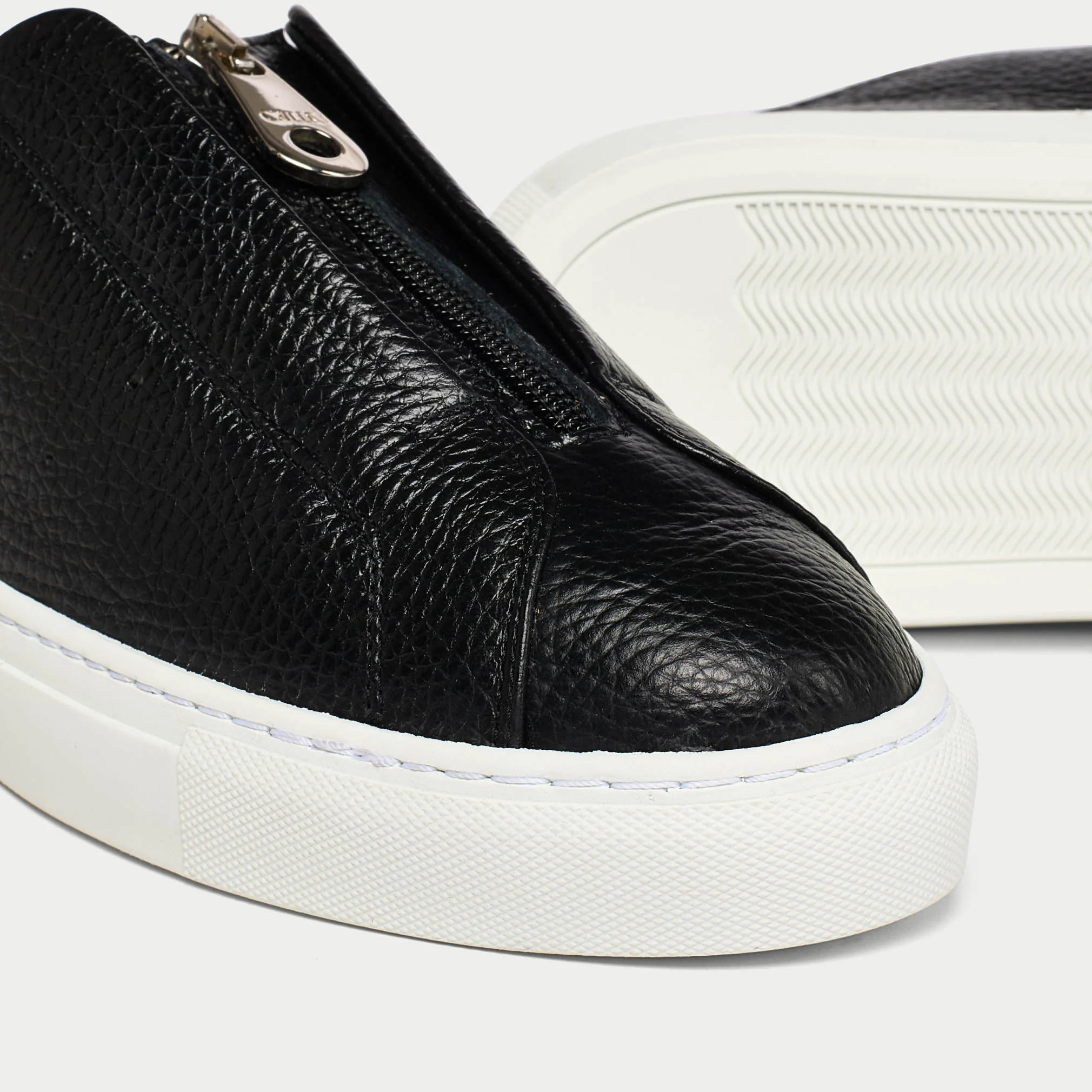 Estella - Black Leather Zip-Up Wide Fit Trainers - Image 4