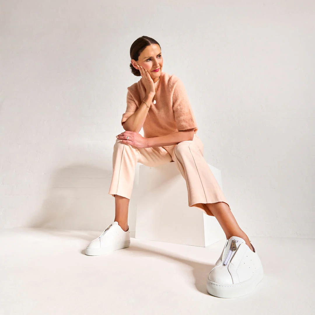 Estella - White Leather Zip-Up Wide Fit Trainers - Image 3