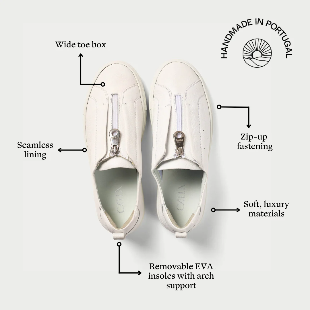 Estella - White Leather Zip-Up Wide Fit Trainers - Image 7