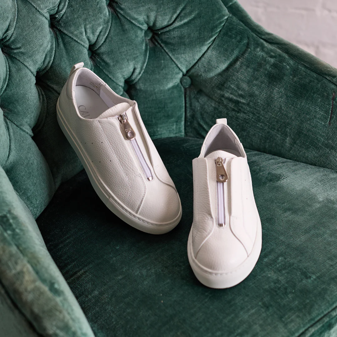 Estella - White Leather Zip-Up Wide Fit Trainers - Image 9