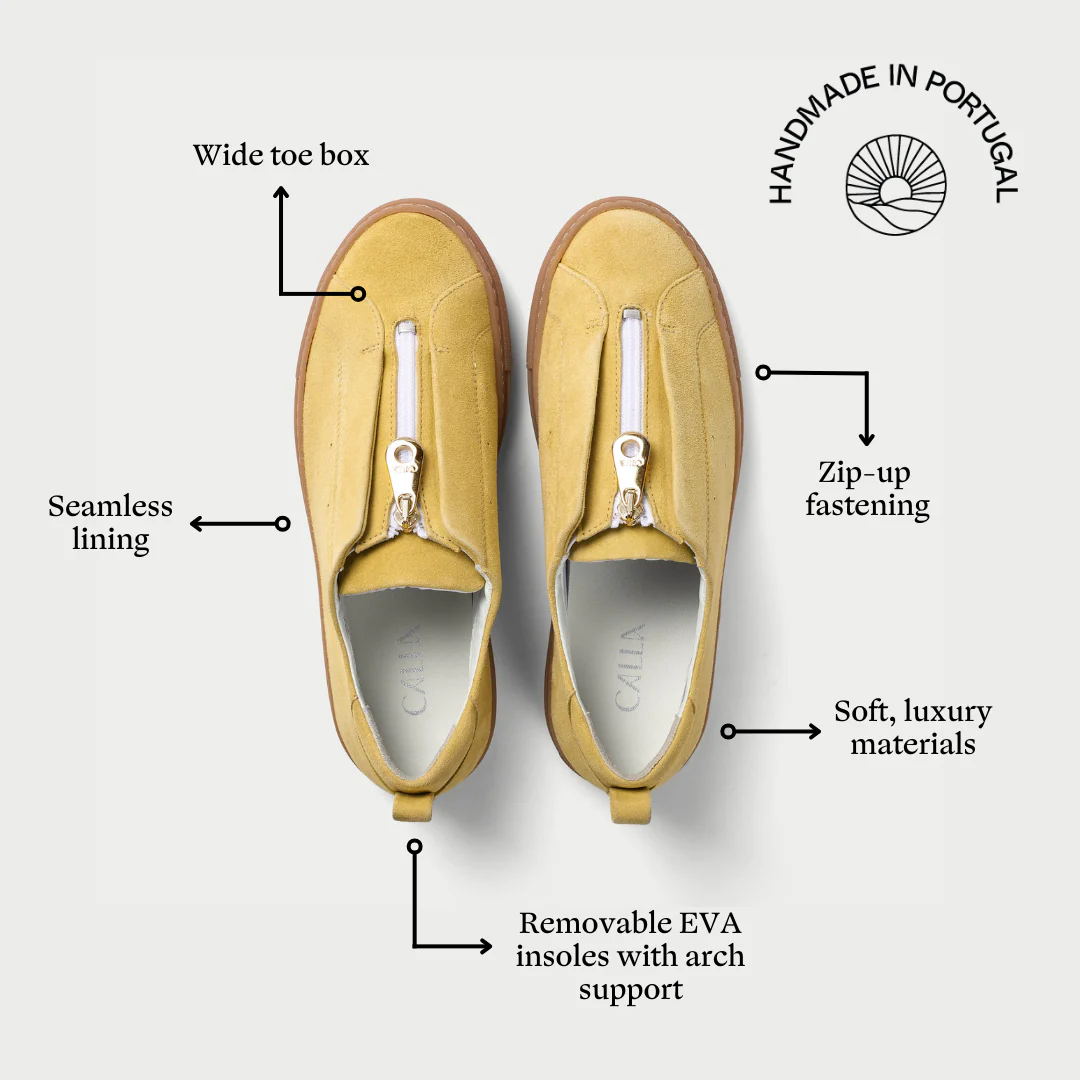 Estella - Yellow Suede Zip-Up Wide Fit Trainers - Image 5