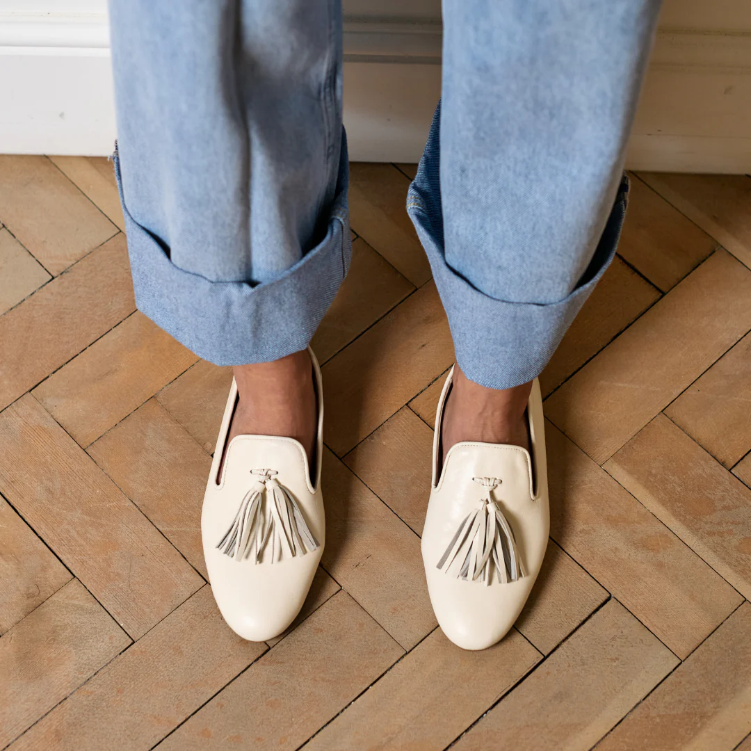 Freya - Off White Leather Loafers - Image 10