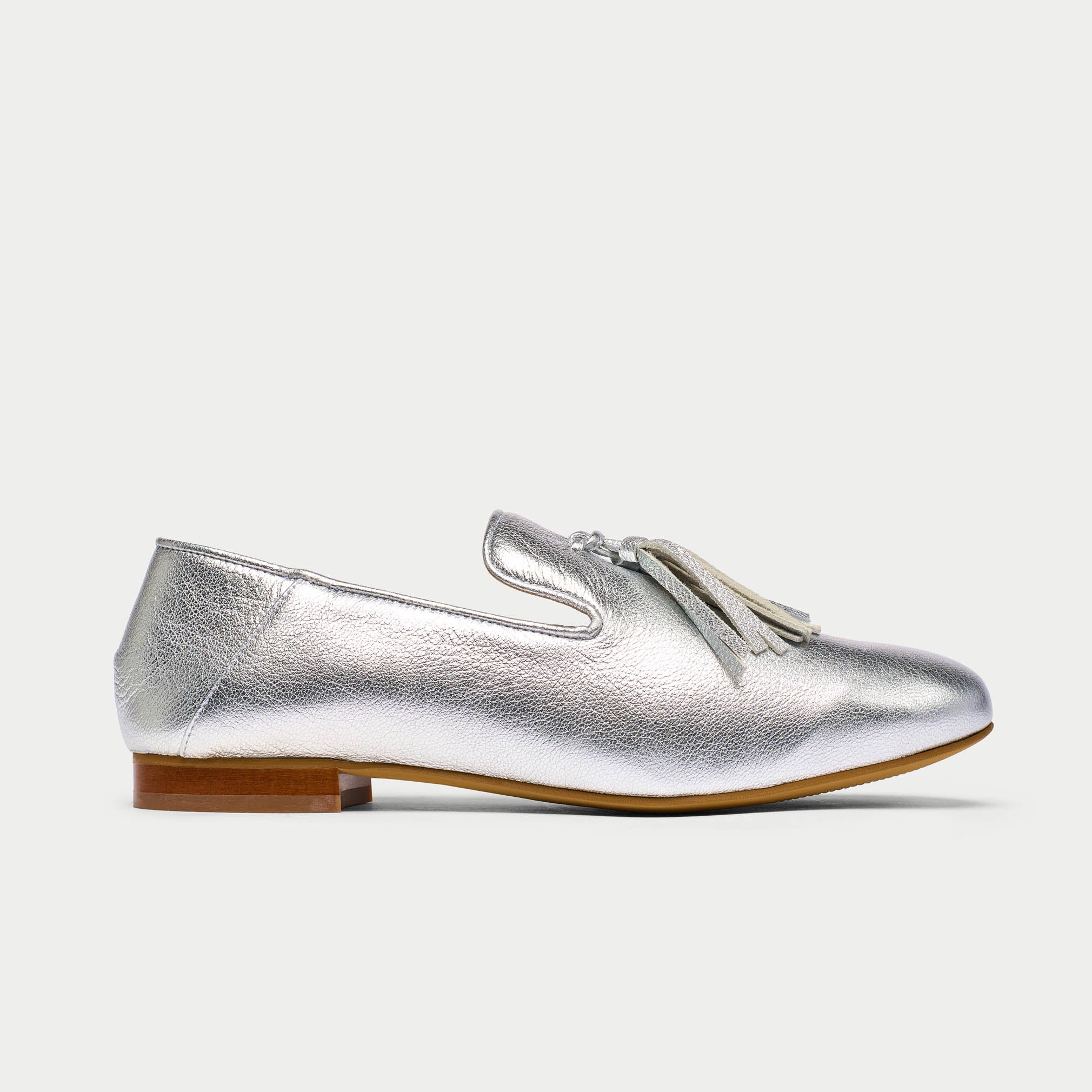 Freya - Silver Leather Loafers