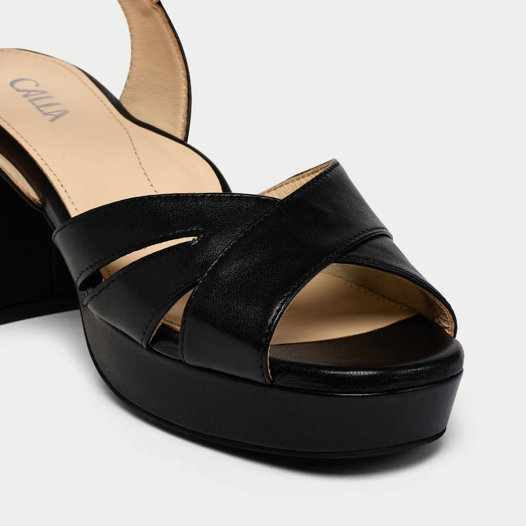 Gracie - Black Leather Block Heels - Image 4