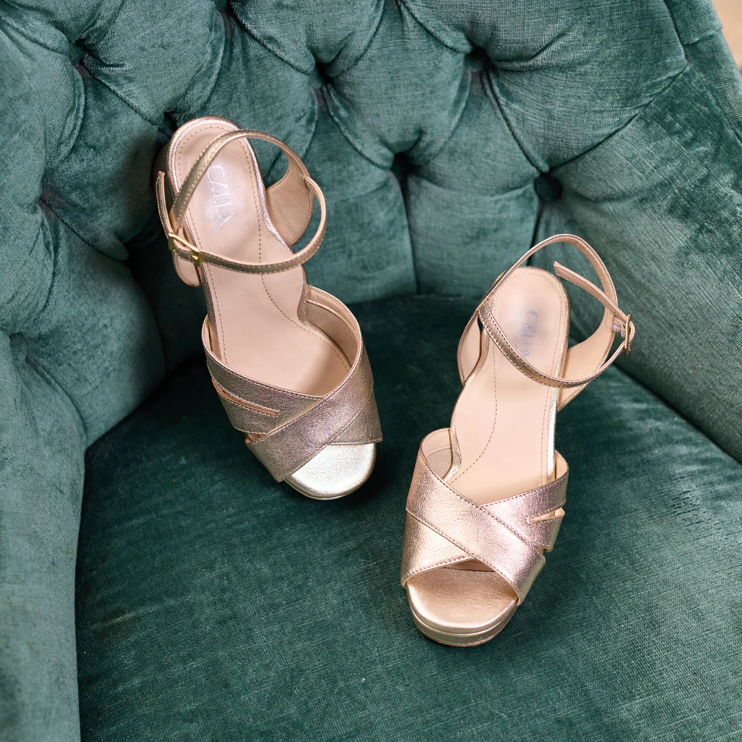 Gracie - Champagne Metallic Block Heels - Image 4