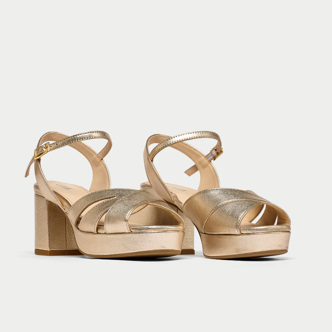 Gracie - Champagne Metallic Block Heels - Image 5