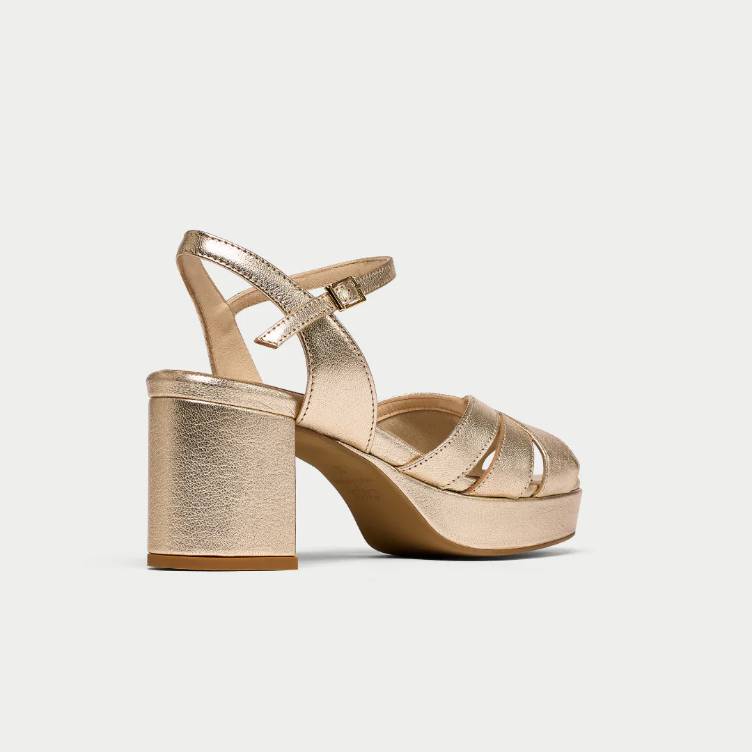 Gracie - Champagne Metallic Block Heels - Image 6