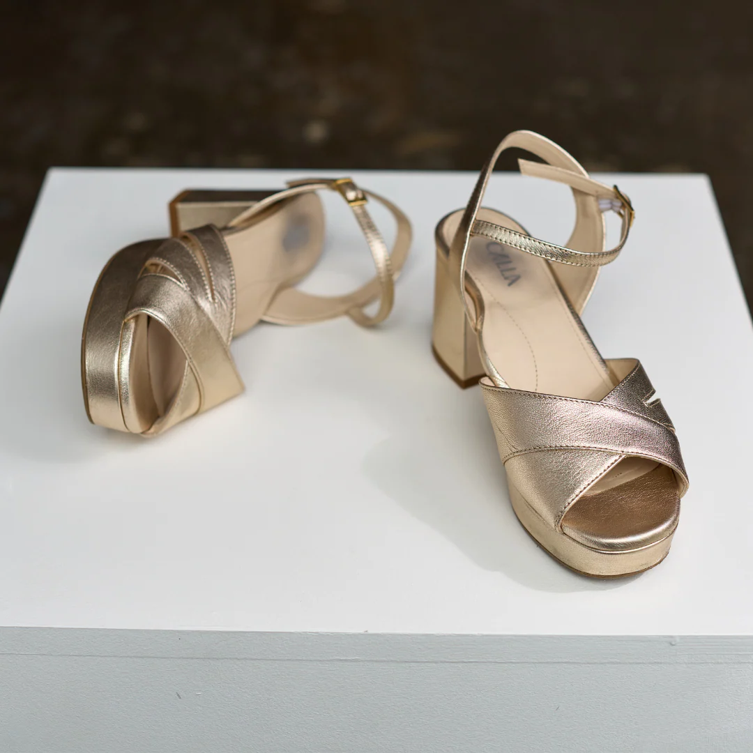 Gracie - Champagne Metallic Block Heels - Image 7