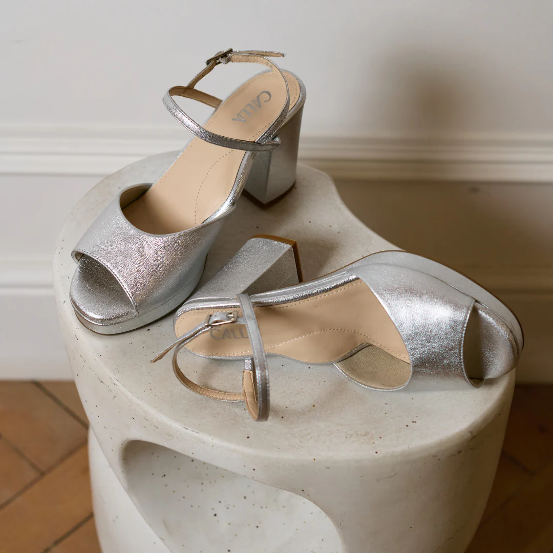 Margot - Silver Leather Block Heels - Image 10