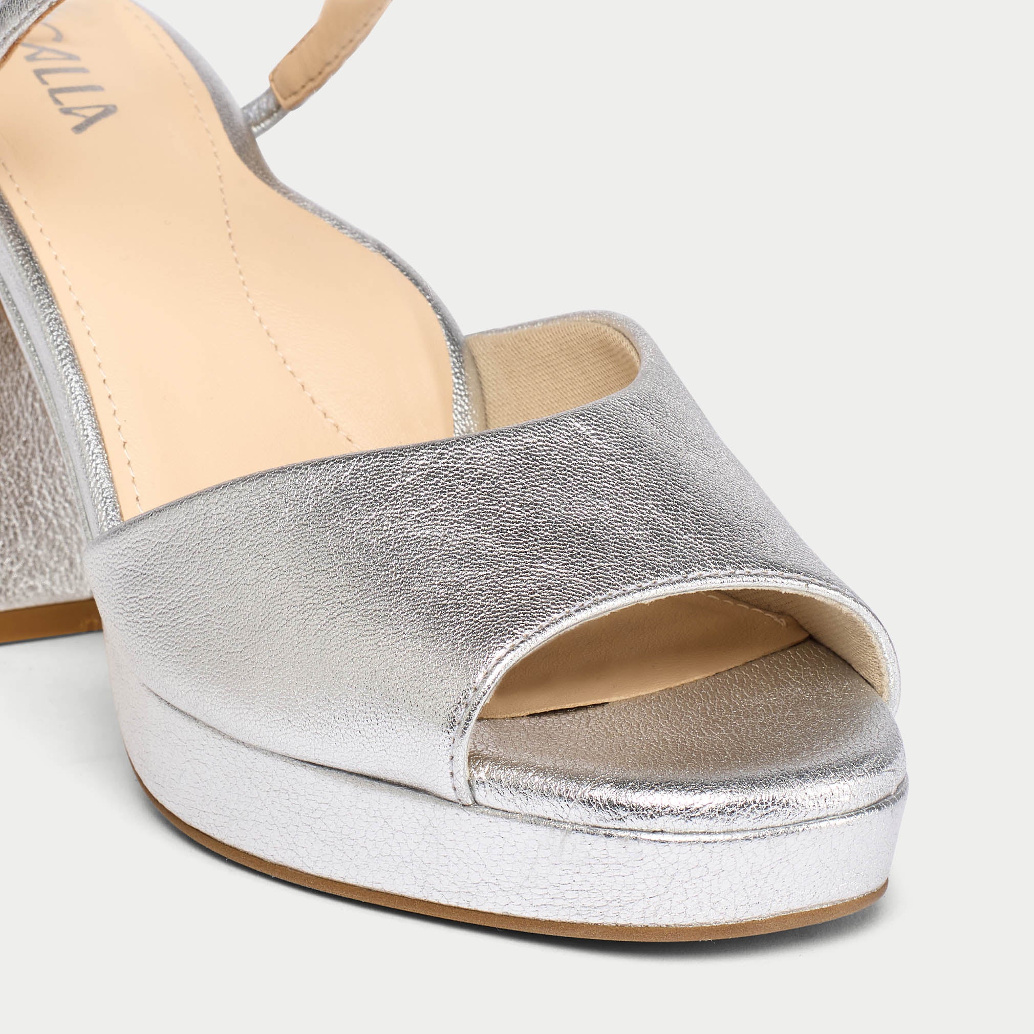 Margot - Silver Leather Block Heels - Image 5
