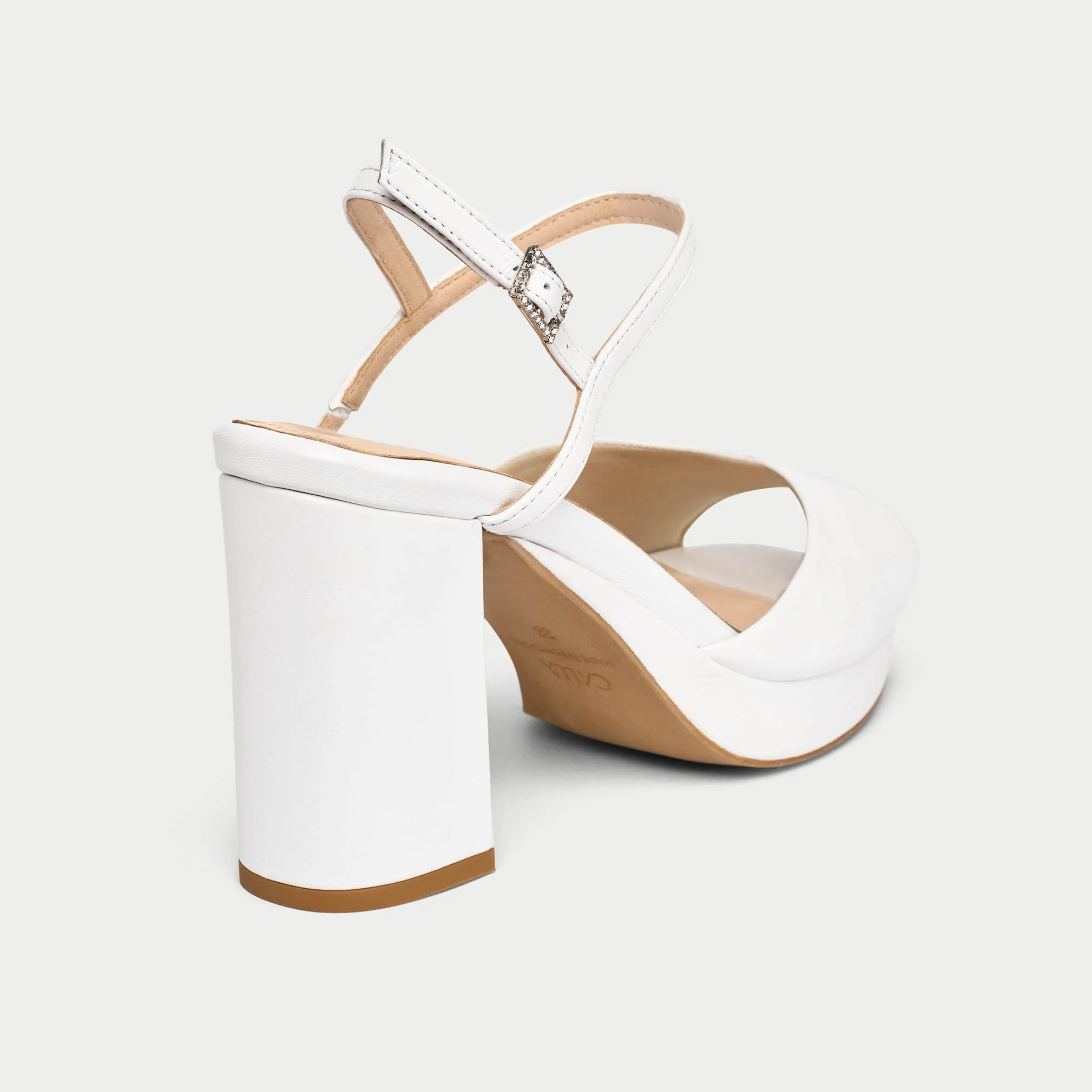 Margot - White Leather Block Heels - Image 5