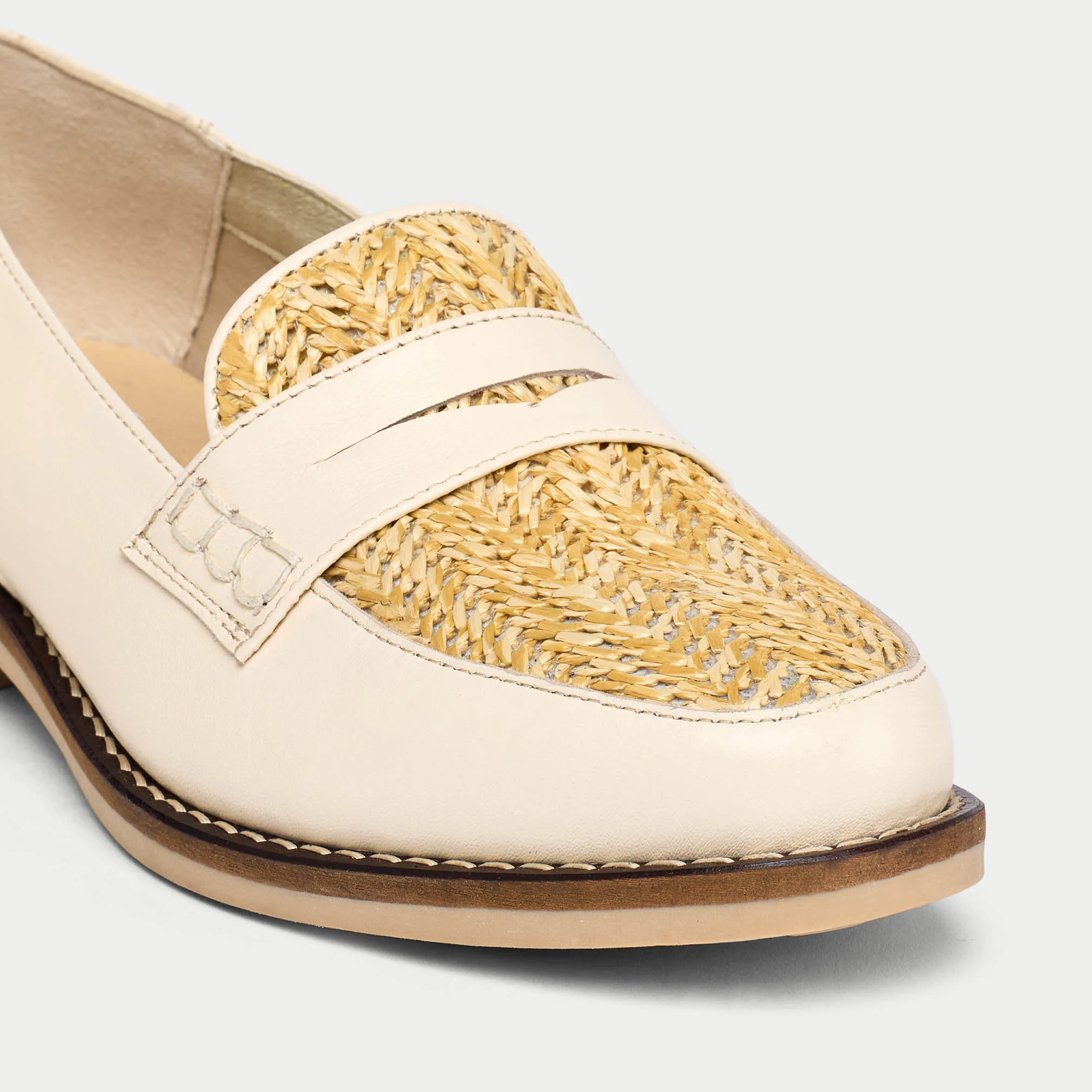 Nadia - Buttermilk Leather Raffia Loafers - Image 3