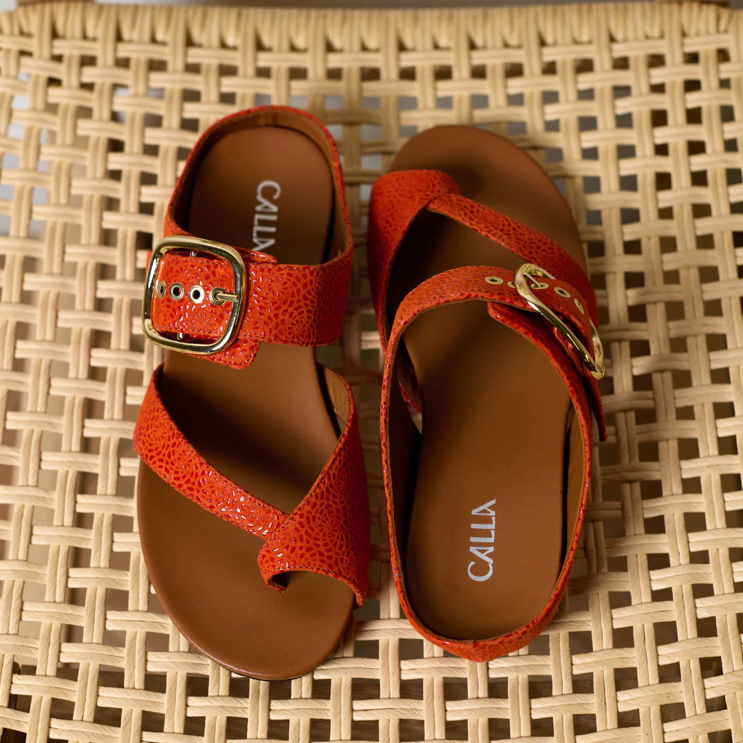 Ruby - Orange Emboss Suede Sandals - Image 11