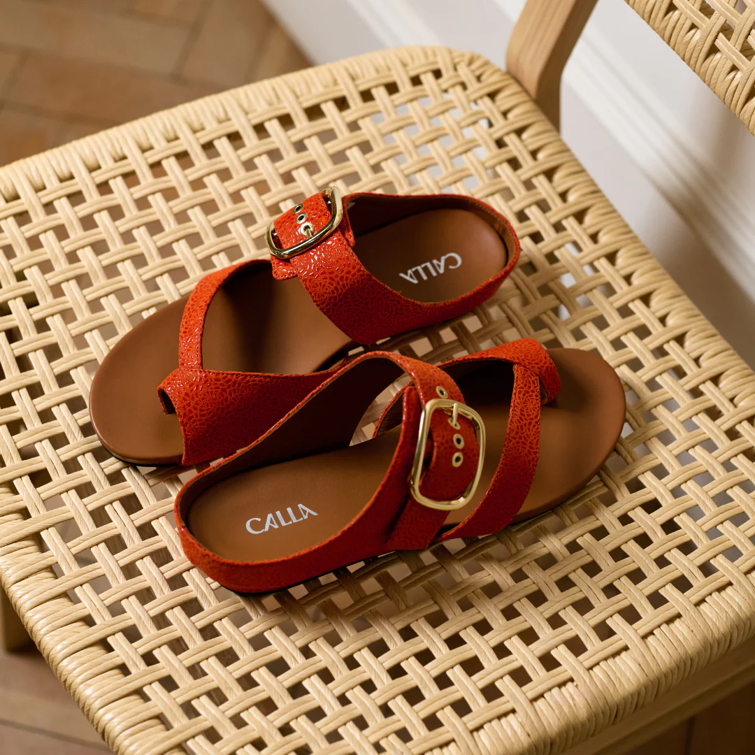 Ruby - Orange Emboss Suede Sandals - Image 12