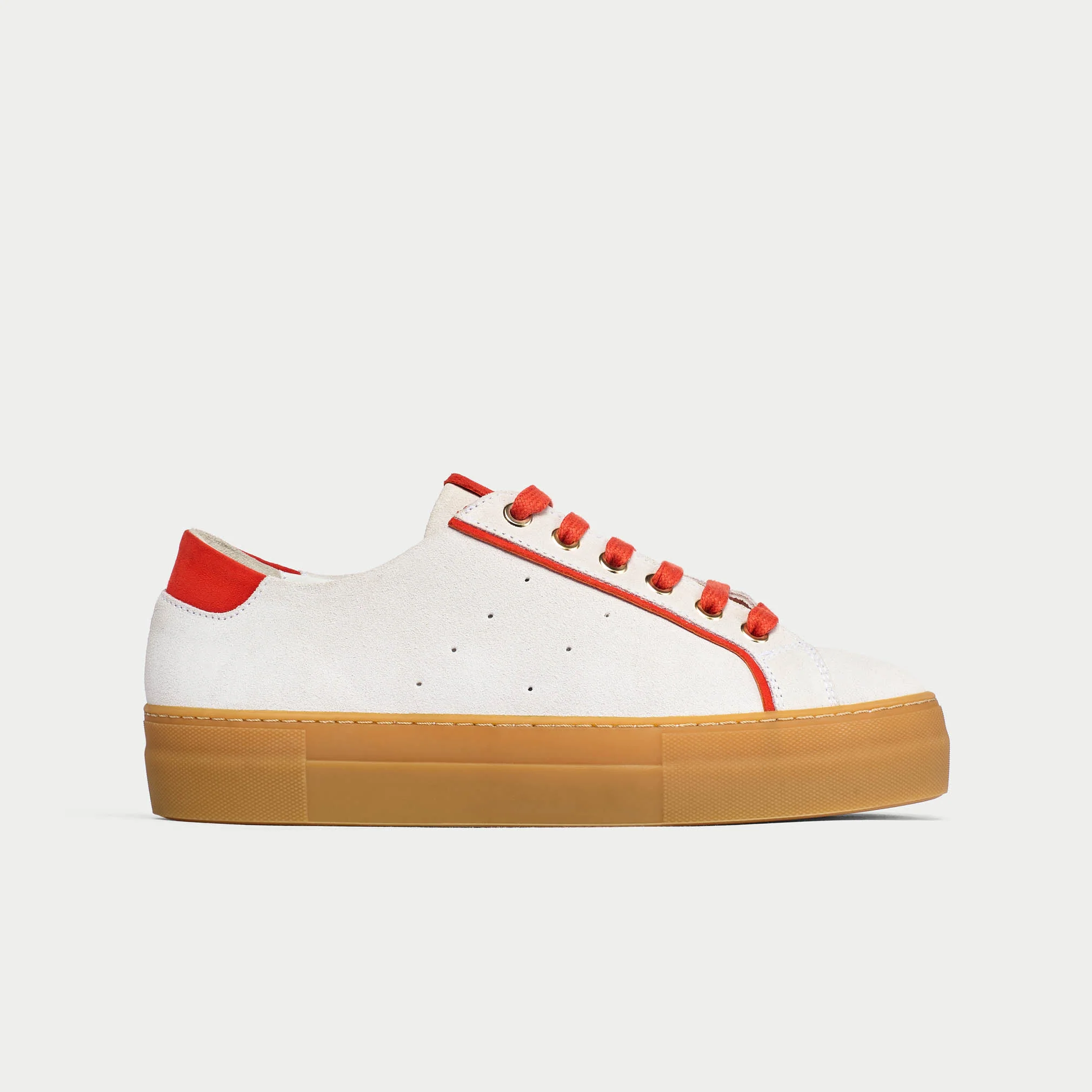 Saturn - Cream & Orange Suede Wide Fit Trainers - Image 2