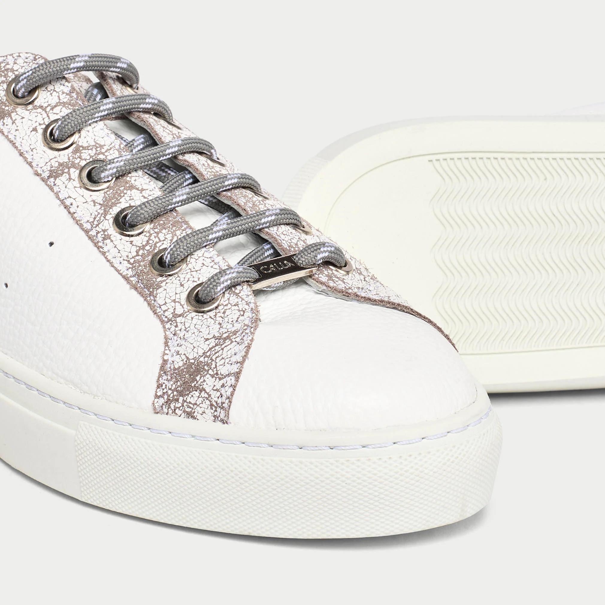 Star - White & Grey Leather Wide Fit Trainers - Image 3